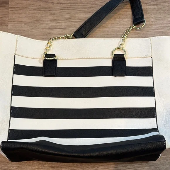 Betsey Johnson Cream and Black Striped Tote with Palm Tree Accents - Picture 3 of 6